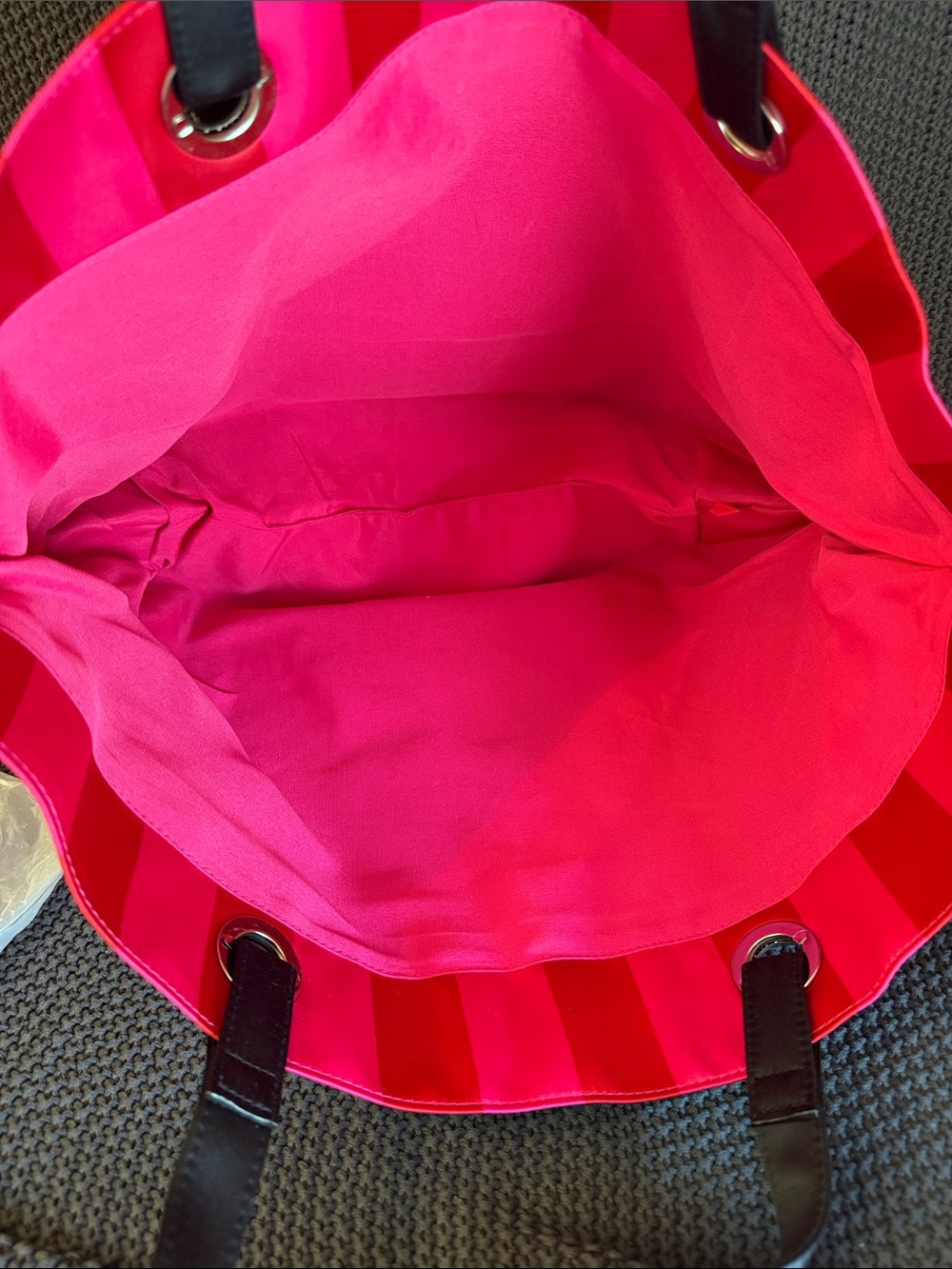 Victoria's Secret Hot Pink & Red Striped Logo Tote - Picture 3 of 7